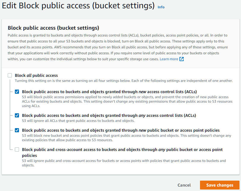 AWS Edit block public access